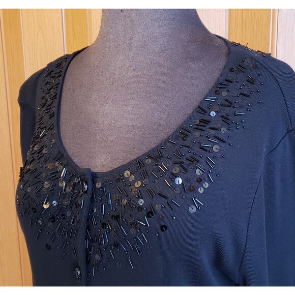 Rafaella size medium black button-up sweater with embellished Beads and sequin - Picture 2 of 6